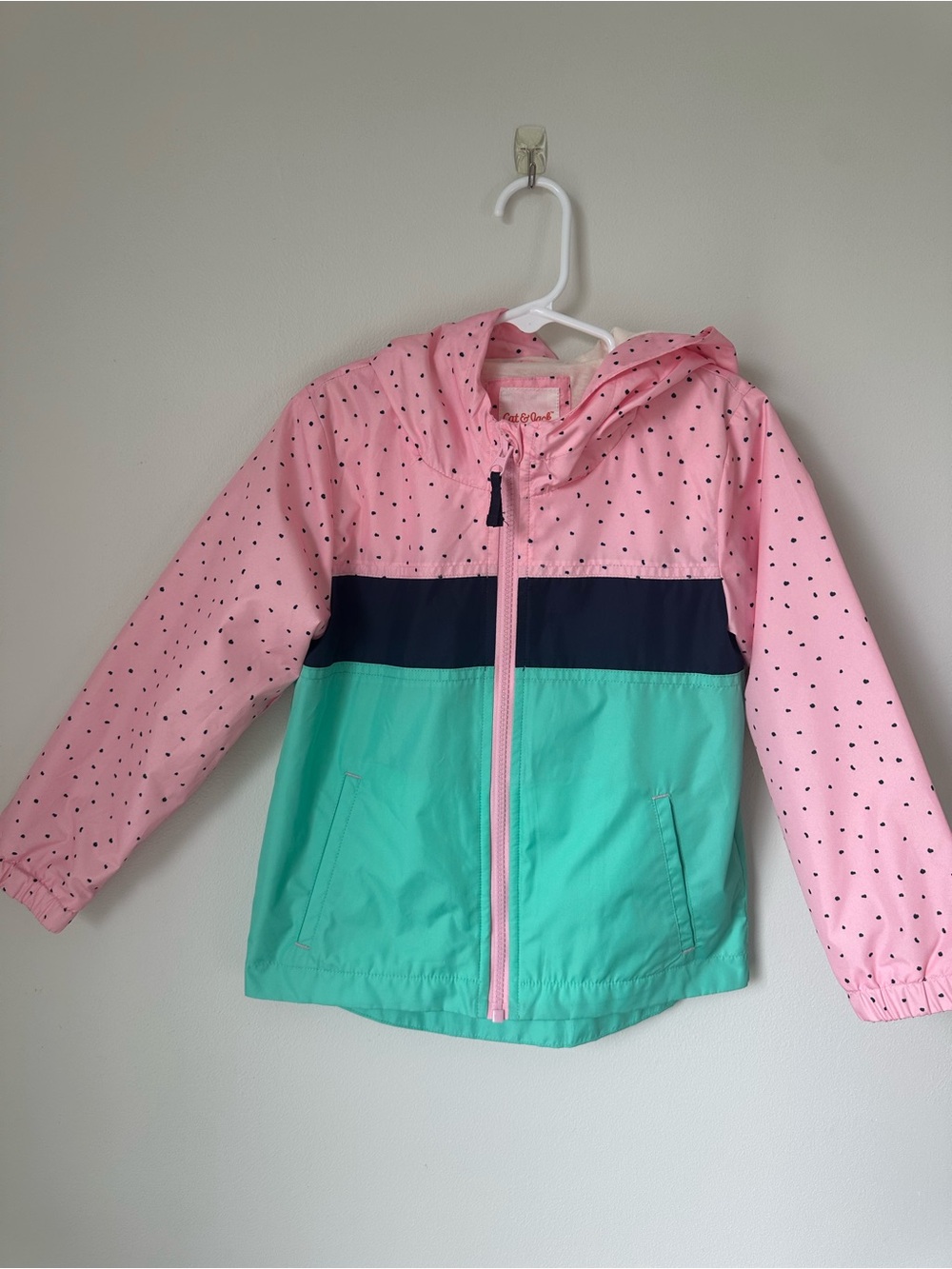 Cat & Jack Pink Polka Dot Rain Jacket with Navy Dots
